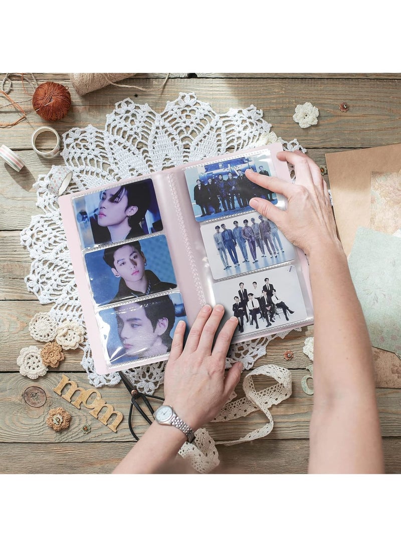 SOLARAE حافظة بطاقات كيبوب، 2 قطعة حافظة ألبوم بطاقات كيبوب مع 240 جيب، ألبوم بطاقات صور بأسلوب 3 صور، ألبوم صور شفاف من PVC لكاميرا فوجي فيلم إنستكس ميني، وردي - Image 2