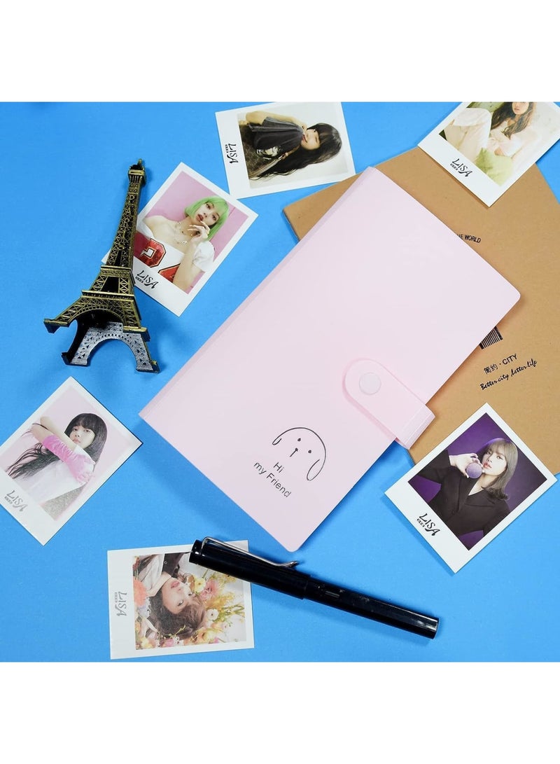 SOLARAE حافظة بطاقات كيبوب، 2 قطعة حافظة ألبوم بطاقات كيبوب مع 240 جيب، ألبوم بطاقات صور بأسلوب 3 صور، ألبوم صور شفاف من PVC لكاميرا فوجي فيلم إنستكس ميني، وردي - Image 4