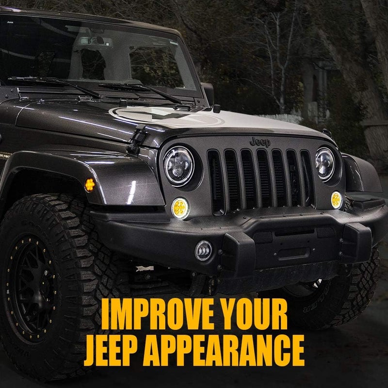 Xprite LED Clear Lens Turn Signal Lights with Halo DRL and Parking Function & Front Fender Side Marker Amber Light Assembly Replacement Combo for 2007-2018 Jeep Wrangler JK & Wrangler Unlimited - Image 5