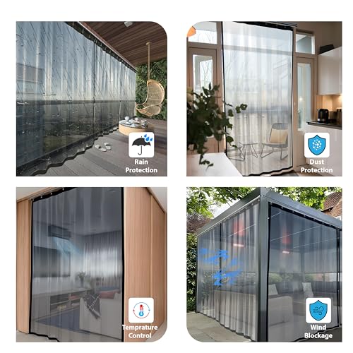 HIPPO Outdoor Transparent PVC Solid Waterproof Curtain for Balcony All Seasons, AC, Rain, Dust & Wind Protection (4.5FTX7.5FT, Pack of 2) - Image 2