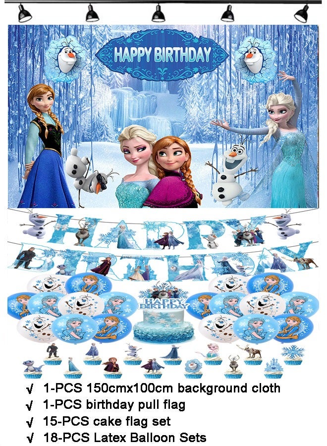 35-PCS Frozen theme set birthday party supplies including Frozen background cloth (size 150cmx100cm) - Image 1