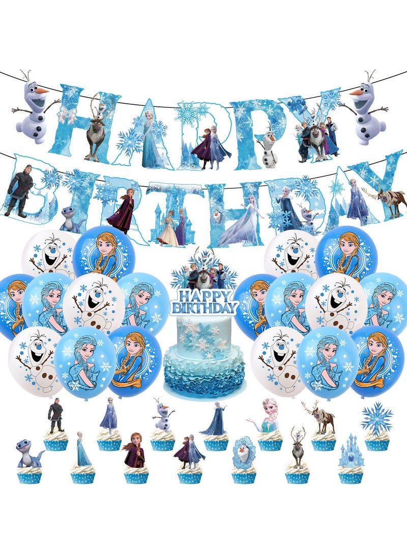 35-PCS Frozen theme set birthday party supplies including Frozen background cloth (size 150cmx100cm) - Image 2