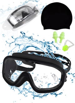 SUCITY Large Frame Clear Swim Goggles with Swimming Cap, Earplugs, and Nose Clip - Leak-Proof UV Anti Fog Swimwear Eyewear - Unisex Men Women  - Image 1