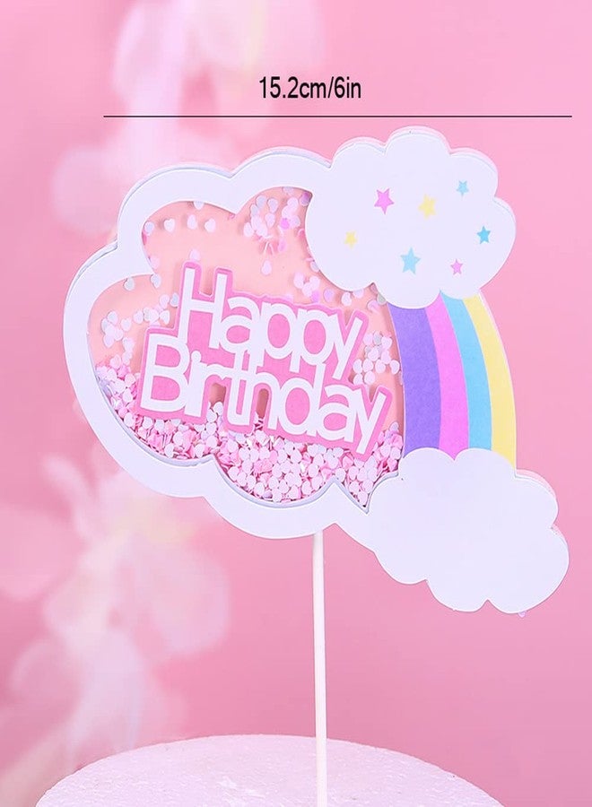 Kawailay Girl 7th Birthday Cake Decoration Set 7th Birthday Cake Topper with Rainbow Clouds Stars Cake Picks 7 Years Old Cake Topper for Girls Birthday Party Supplies - Pink - Image 4