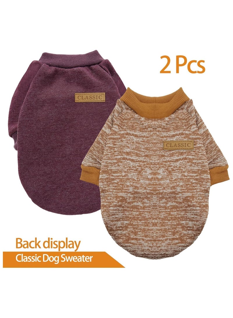 KASTWAVE Pet Dog Sweater, 2 Pack Pet Dog Classic Knitwear Sweater Soft Thickening Warm Pup Dogs Shirt Winter Puppy Sweate, Doggie Sweatshirt (Brown+Khaki, X-Small) - Image 4