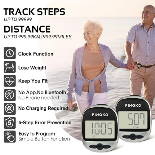 PINGKO Track Steps Multi-Function Portable Sport Pedometers Step/Distance/Calories Counter Fitness Tracker - Black… - Image 3