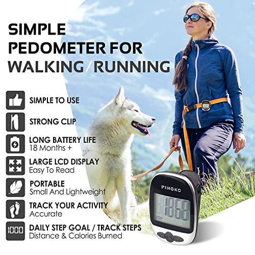 PINGKO Track Steps Multi-Function Portable Sport Pedometers Step/Distance/Calories Counter Fitness Tracker - Black… - Image 2