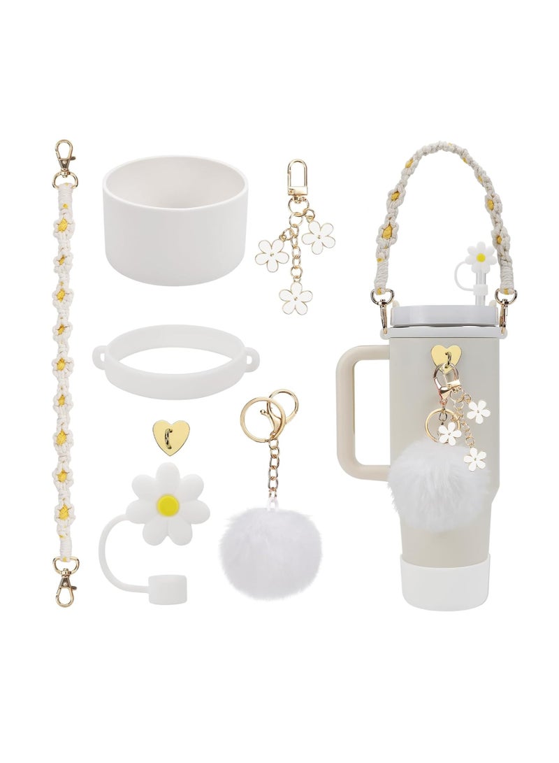 Verci Stanley Cup Accessories Set, Including Water Bottle Handle Strap, Silicone Stanley Cup Boot, Silicone Straw Cover, Stanley Charms for Stanley Cup 40oz u0026 30oz Tumbler(White)  - Image 1