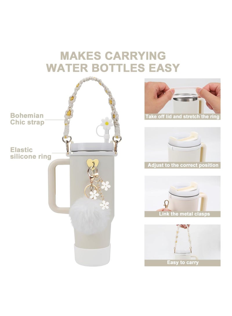 Verci Stanley Cup Accessories Set, Including Water Bottle Handle Strap, Silicone Stanley Cup Boot, Silicone Straw Cover, Stanley Charms for Stanley Cup 40oz u0026 30oz Tumbler(White)  - Image 2