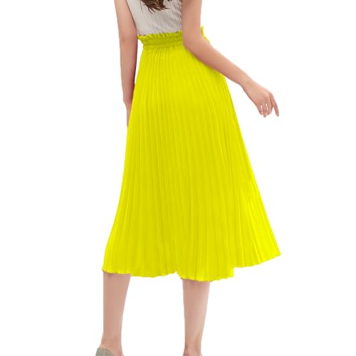 GOOBGS Women's Pleated A-Line High Waist Swing Flare Midi Skirt Yellow Small/Medium - Image 4