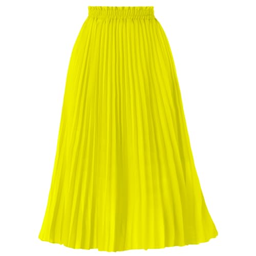 GOOBGS Women's Pleated A-Line High Waist Swing Flare Midi Skirt Yellow Small/Medium - Image 1
