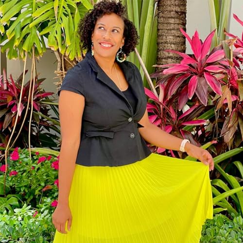 GOOBGS Women's Pleated A-Line High Waist Swing Flare Midi Skirt Yellow Small/Medium - Image 5