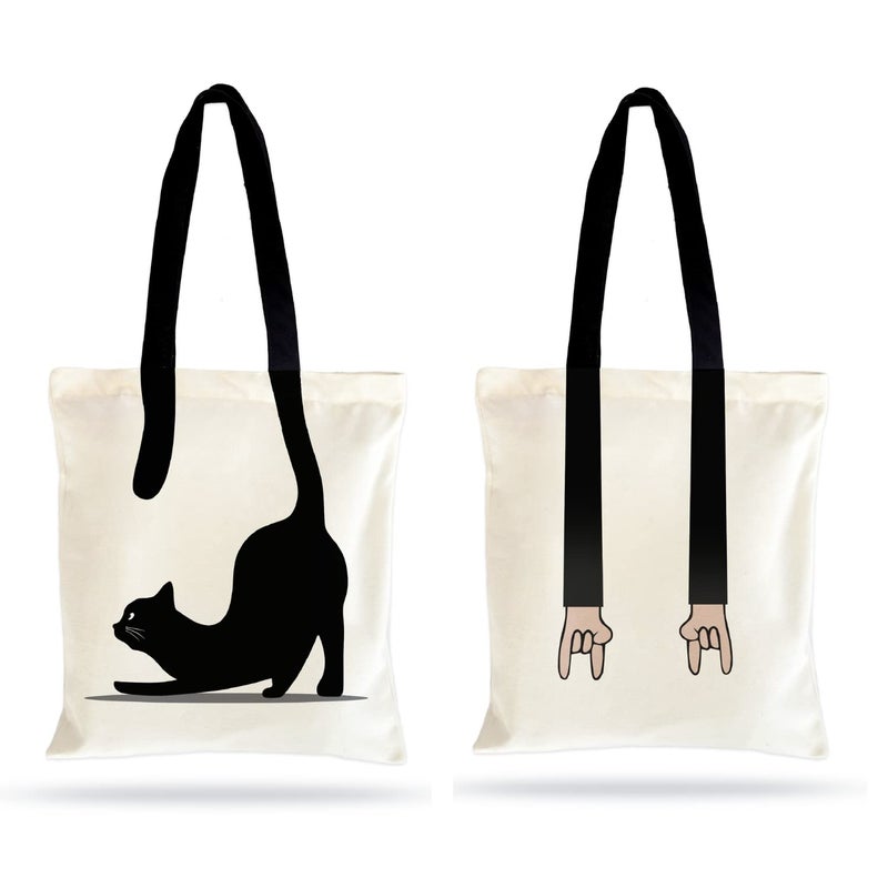 Ecotribe Fashionable Design Tote Bags Women Shoulder Bag-Printed Silhoutte Cotton Bag-Zipper-Ecofriendly Travel Bag-Pack of 2 - Image 1