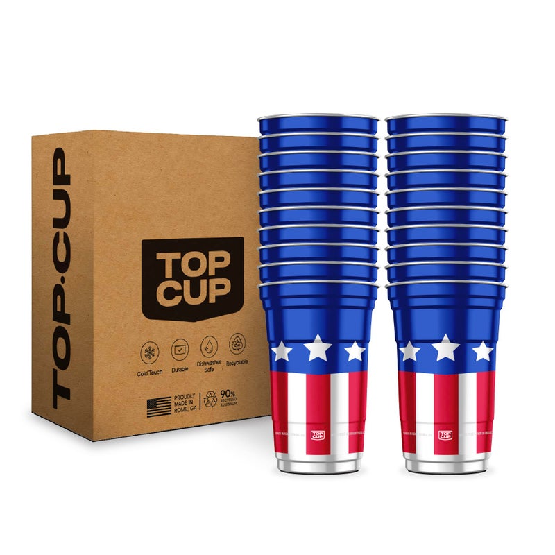 Top Cup America's 250th Birthday 20 oz Reusable Aluminum Cups 20 Count | Durable, Reusable & Recyclable, Made in USA - Image 1