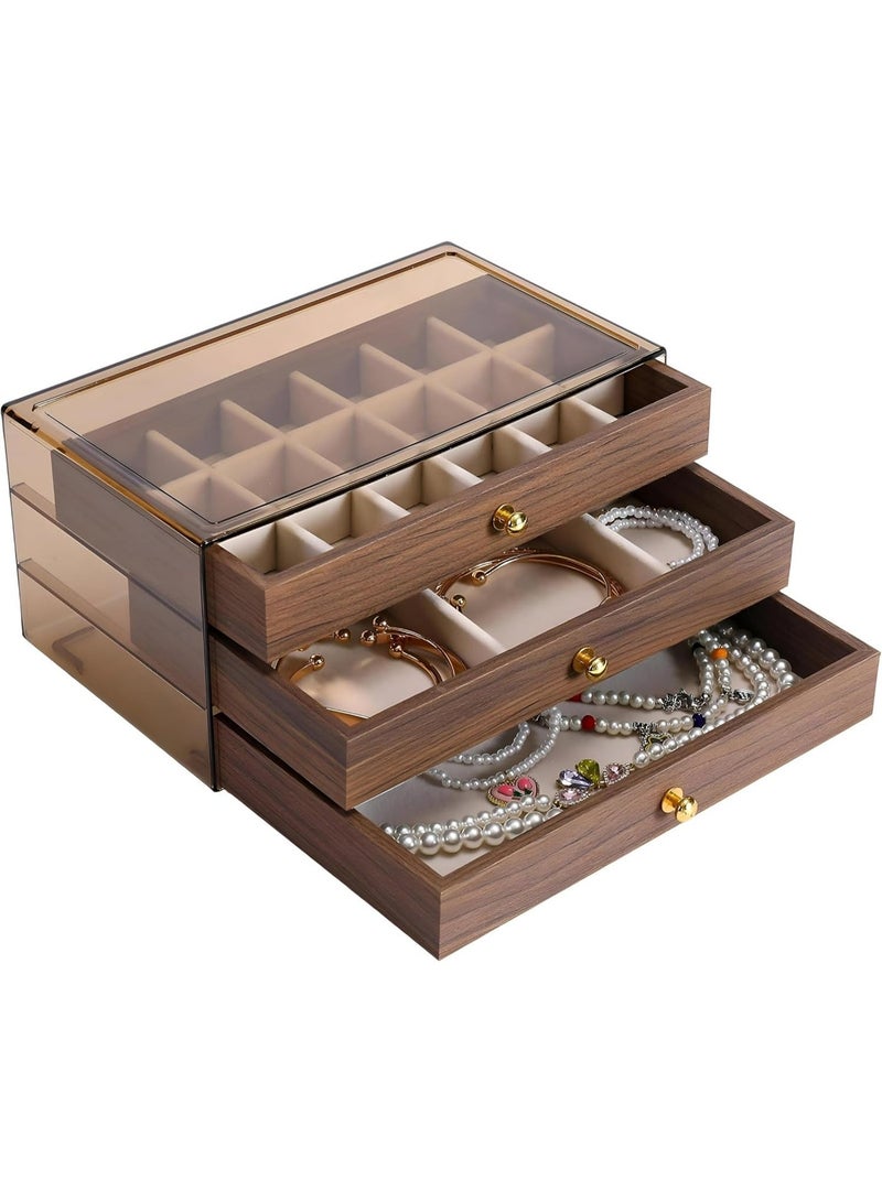 3-Tier Wooden Jewelry Organizer Box - Vintage Style Organizer with Acrylic Lid for Rings, Earrings, Necklaces and Bracelets, Stylish Storage Display for Women and Girls. - Image 1