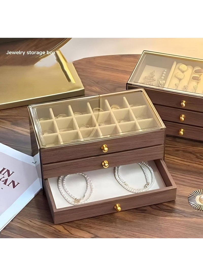 3-Tier Wooden Jewelry Organizer Box - Vintage Style Organizer with Acrylic Lid for Rings, Earrings, Necklaces and Bracelets, Stylish Storage Display for Women and Girls. - Image 2