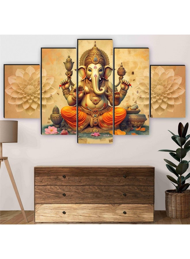 لوحات غانيشا من SAF لتزيين الجدران - مجموعة من خمسة، لوحة فنية حديثة ثلاثية الأبعاد لغرفة المعيشة بحجم كبير مع إطارات لتزيين المنزل، الفندق، المكتب 127 سم × 75 سم SANFBL35447