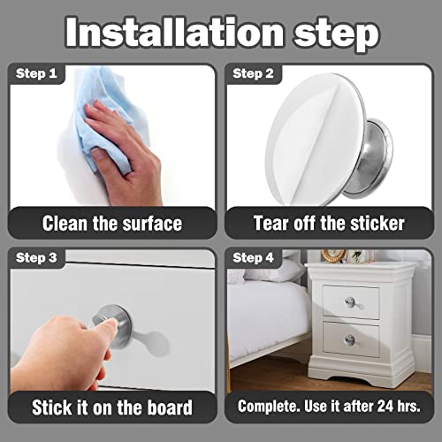 Uenhoy 4 Pcs Self-Stick Drawer Knobs Stainless Steel Cabinet Handle Pulls with Adhesive, Stick on Handles for Drawer Cupboard Cabinet Window, Self-Adhesive Drill Free Door Knobs, Silver - Image 4