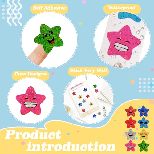 XITDW 700Pcs Smiley Face Star Stickers for Kids Reward 1inch 8 Colored Sparkly Foil Expression Stickers for Student Planner and School Classroom Teacher Supplies 315inch in Diameter per roll - Image 3