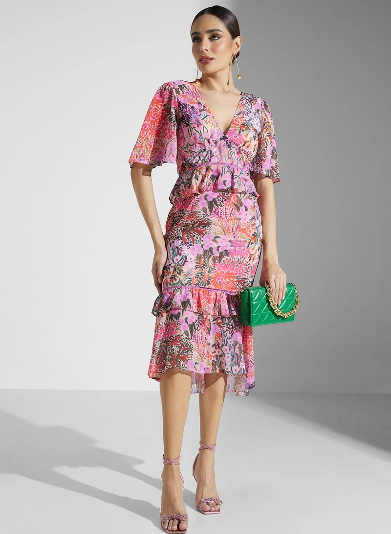 Hope & Ivy Floral Ruffle Midi Dress