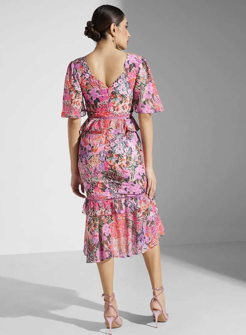 Hope & Ivy Floral Ruffle Midi Dress
