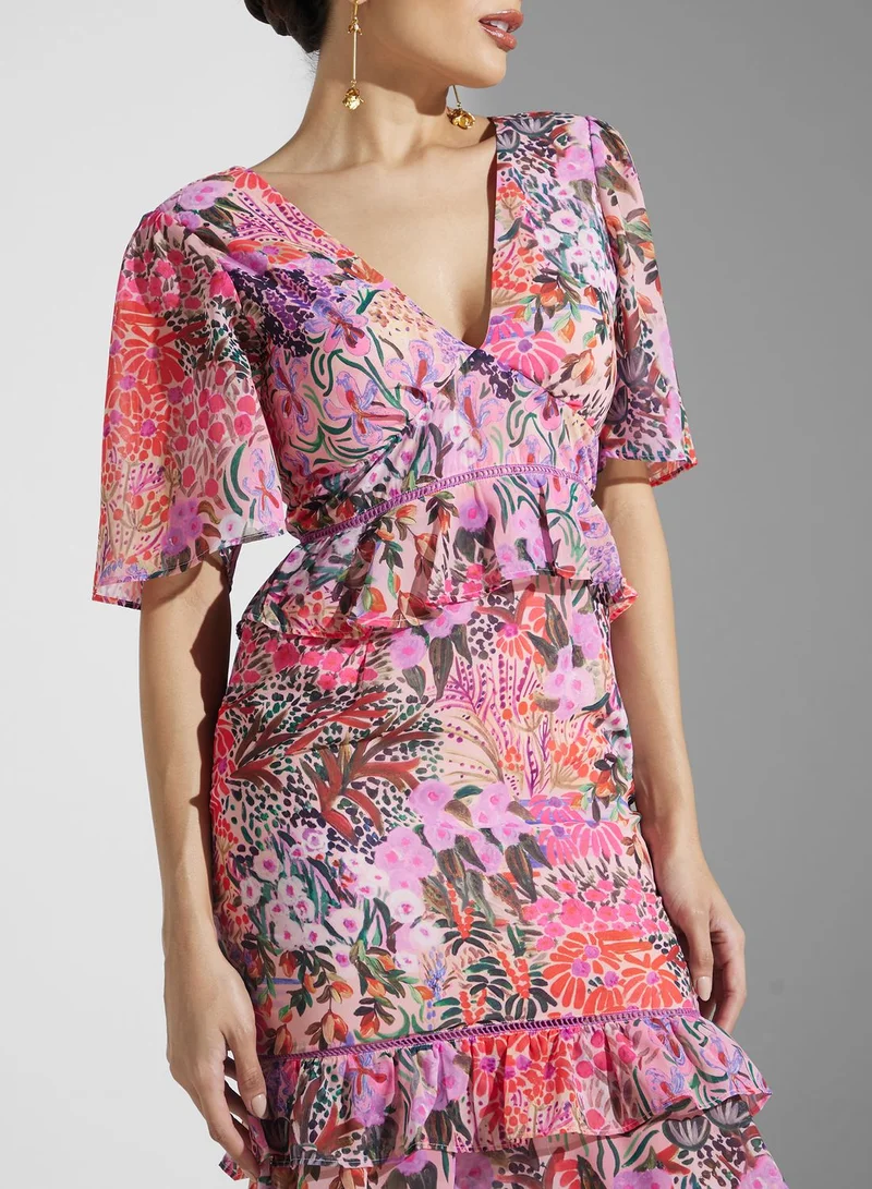 Hope & Ivy Floral Ruffle Midi Dress