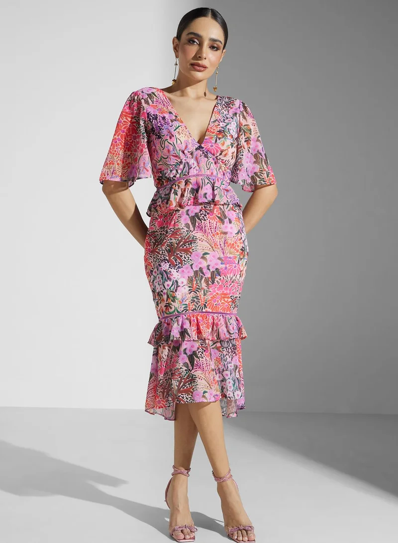 Hope & Ivy Floral Ruffle Midi Dress