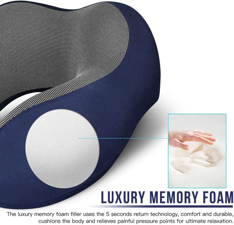 Adofys Travel Pillow Premium Memory Foam, Comfortable & Supportive Neck Pillow, Pain Relief Sleeping Neck Pillows for Travel, Airplane Pillow for Sleeping Airplane, Car, Office and Home (Blue) - Image 4