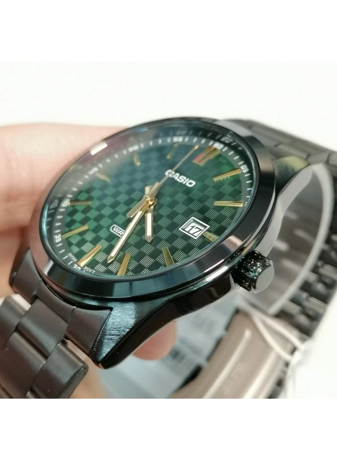 Casio MTP-VD03B-3AUDF Men’s Analog Black Stainless Steel Watch – Green Dial, Slim Design, Date Display, Water Resistant - Image 3