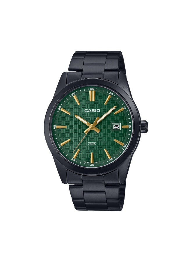 Casio MTP-VD03B-3AUDF Men’s Analog Black Stainless Steel Watch – Green Dial, Slim Design, Date Display, Water Resistant - Image 1