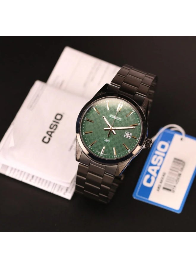 Casio MTP-VD03B-3AUDF Men’s Analog Black Stainless Steel Watch – Green Dial, Slim Design, Date Display, Water Resistant - Image 2
