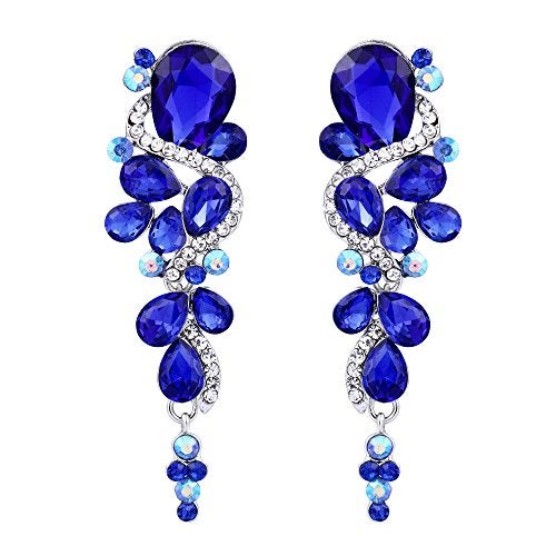 BriLove Women's Wedding Bridal Dangle Earrings Bohemian Boho Crystal Multiple Teardrop Chandelier Long Jewelry Silver-Tone Royal Blue Sapphire Color - Image 1