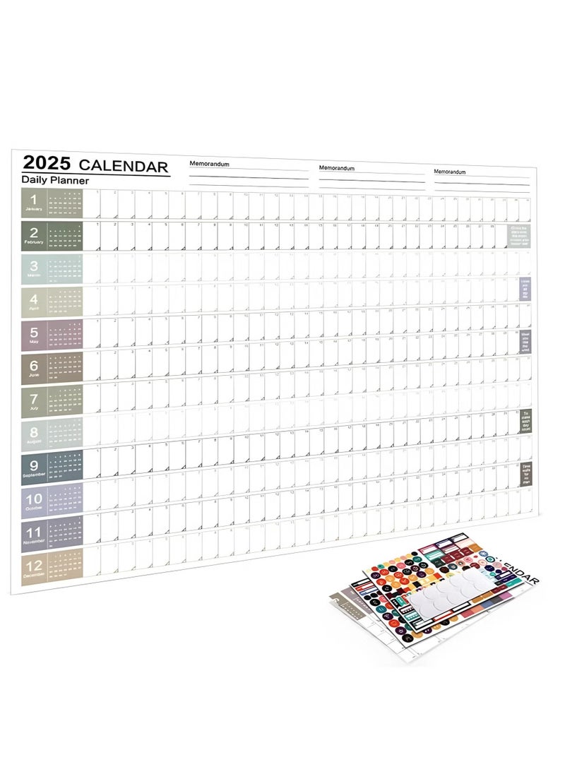 GMORO Calendar Planner Sheet 2025, Hanging Wall Calendar Yearly Daily Schedule, Poster Calendar- Morandi Color, To Do List Annual Planner for Office Supplies  - Image 1