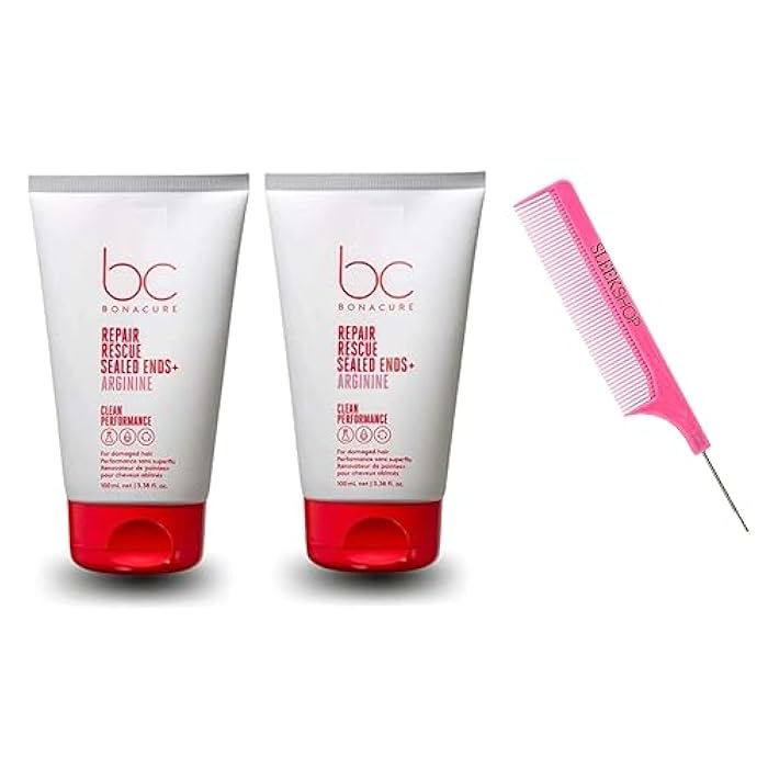 Vefi SIeekshop Comb + Schwarzkapf BC Bonocure REPAIR RESCUE SEALED ENDS, Arginine, 2025-2026 Formula (w/SIeekshop Argan Infused Pink Comb) Clean Hair Performance (3.38 oz / 100 ml (PACK OF 2))