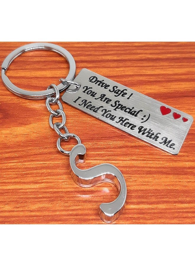 Aura Sweet Emotional Valentines Gift Drive Safe Message Keychain With Alphabet Initial For Men Women Girls Boys Friend Husband Wife Stainless Steel Metal Silver Keychain (S) - Image 4
