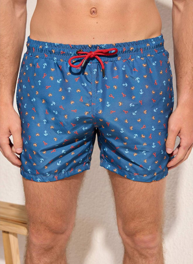 Trendyol Man Navy Blue Standard Size Patterned Swimsuit Swim Shorts - Image 3