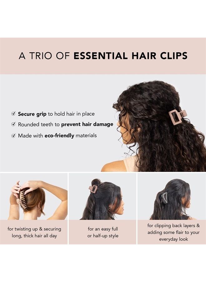 Kitsch مشابك شعر كبيرة متنوعة للنساء - مشابك شعر متوسطة الشكل المفتوح للشعر الكثيف | مشبك شعر صغير الشكل المفتوح ومشبك كبير للمراهقات | ملحقات تصفيف الشعر للنساء، 3 قطع - Image 3