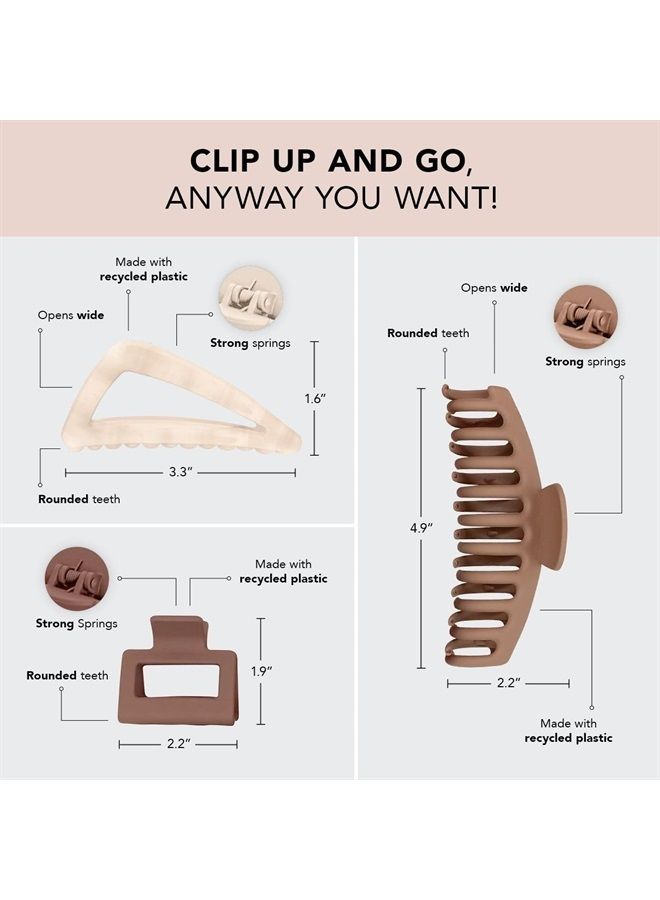 Kitsch مشابك شعر كبيرة متنوعة للنساء - مشابك شعر متوسطة الشكل المفتوح للشعر الكثيف | مشبك شعر صغير الشكل المفتوح ومشبك كبير للمراهقات | ملحقات تصفيف الشعر للنساء، 3 قطع - Image 2