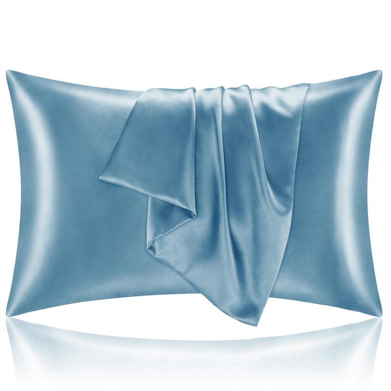 BEDELITE Satin Pillowcase with Zipper 2 Pack, Airy Blue Pillow Cases Standard Size, Super Soft and Cooling Similar to Silk Pillow Cases, Gift for Women Men(20x26 Inches) - Image 1