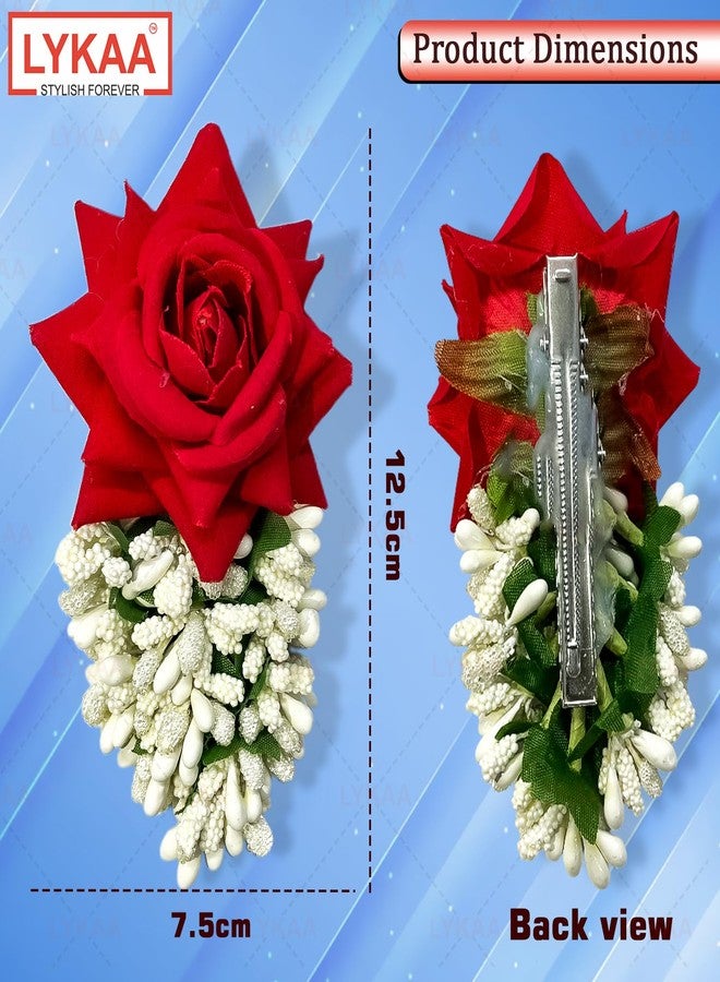 LYKAA Hair juda Bun Scented Jasmine Mogra Gajra plain white Phool Hair Accessories For Women & Girls | Flower Juda Bun Fake Artificial South India Gajra Scrunchies Rubber Band (1pc) (Red & White) - Image 2
