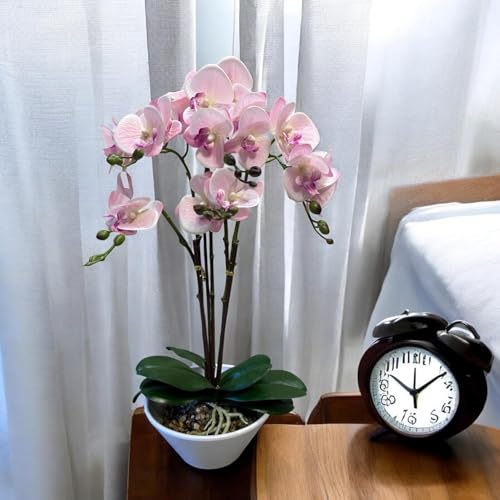 Fox & Fern Artificial 57CM Orchid Flowers in Ceramic Pot with 3 Stems, 5 Flower Sticks Orchid Bonsai Faux Phalaenopsis Plant (GAOR24-0196LP) Light Pink - Image 3