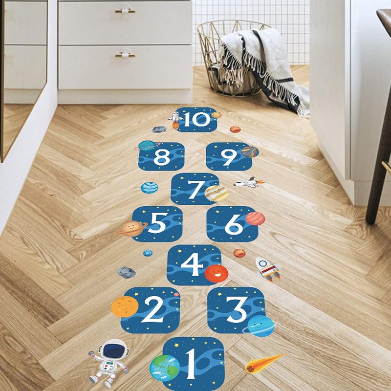 ARS Universe Digital Hopscotch Footprint Floor Stickers Kids Bedroom Home Decor Self-Adhesive Astronaut Outer Space Galaxy Number Lattice Art Wall Decals for Baby Room Classroom Nursery - Image 2