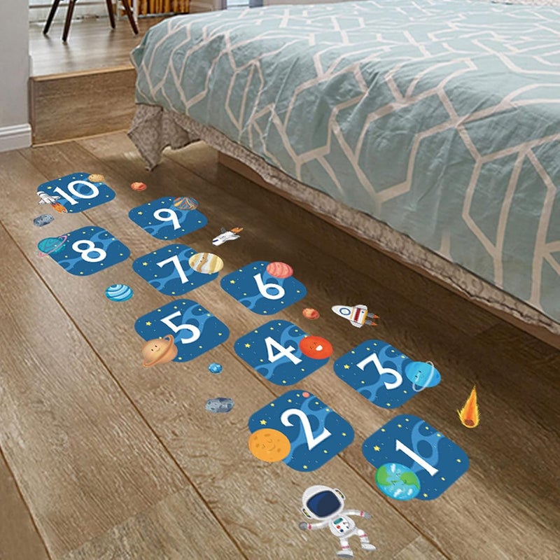 ARS Universe Digital Hopscotch Footprint Floor Stickers Kids Bedroom Home Decor Self-Adhesive Astronaut Outer Space Galaxy Number Lattice Art Wall Decals for Baby Room Classroom Nursery - Image 4