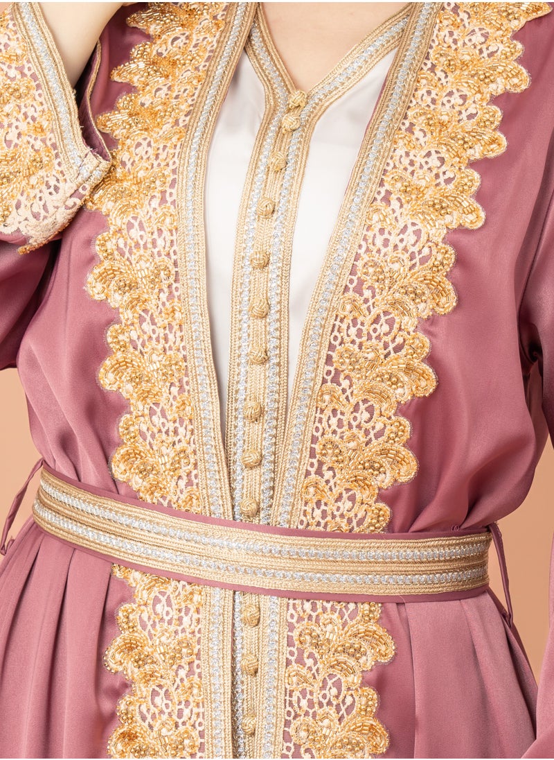 IKKXA Belted Elegant 2-Piece Kaftan IK2020 Pink  - Image 2