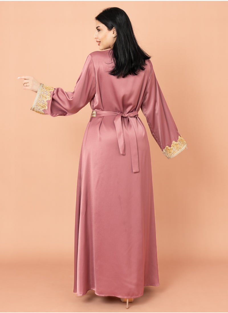 IKKXA Belted Elegant 2-Piece Kaftan IK2020 Pink  - Image 4