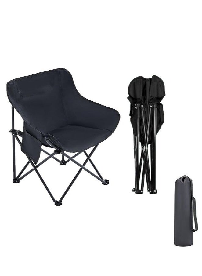 Camping Chair, Oversized Folding Lawn Chair for Adults, Foldable Camp Chair with Side Pockets for Outdoor Fishing, Hiking, Travel, Picnic, Beach, Carrying Bag & Supports 300lbs (Black) - Image 2