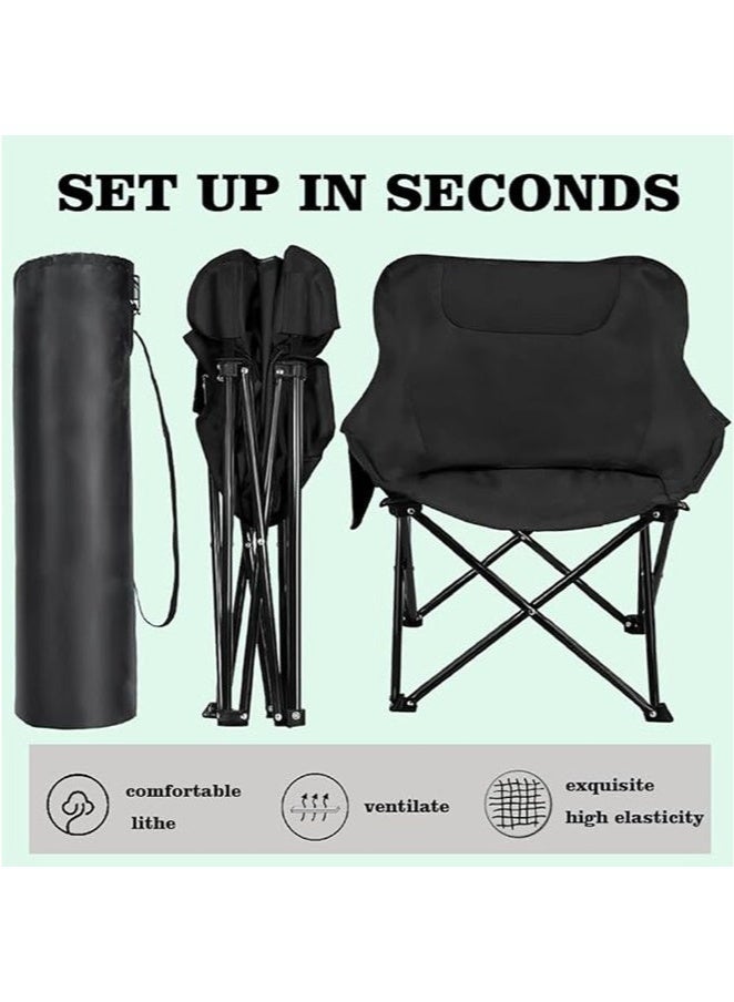 Camping Chair, Oversized Folding Lawn Chair for Adults, Foldable Camp Chair with Side Pockets for Outdoor Fishing, Hiking, Travel, Picnic, Beach, Carrying Bag & Supports 300lbs (Black) - Image 3