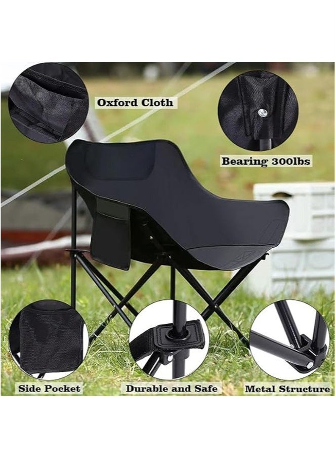 Camping Chair, Oversized Folding Lawn Chair for Adults, Foldable Camp Chair with Side Pockets for Outdoor Fishing, Hiking, Travel, Picnic, Beach, Carrying Bag & Supports 300lbs (Black) - Image 5