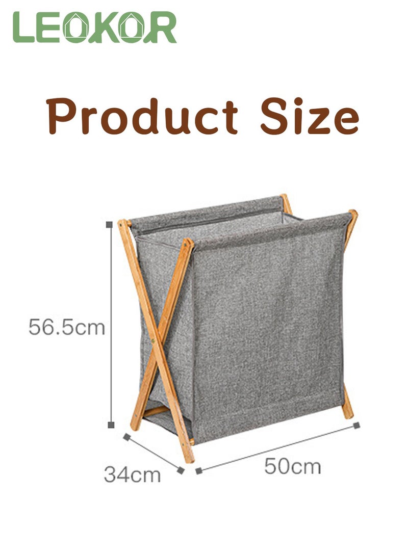 LEOKOR Bamboo Clothes Storage Basket, Portable and Collapsible Clothes Laundry Basket, Dirty Clothes Storage with Removable Fabric Liner Bag Grey 56.5*50*34CM - Image 5