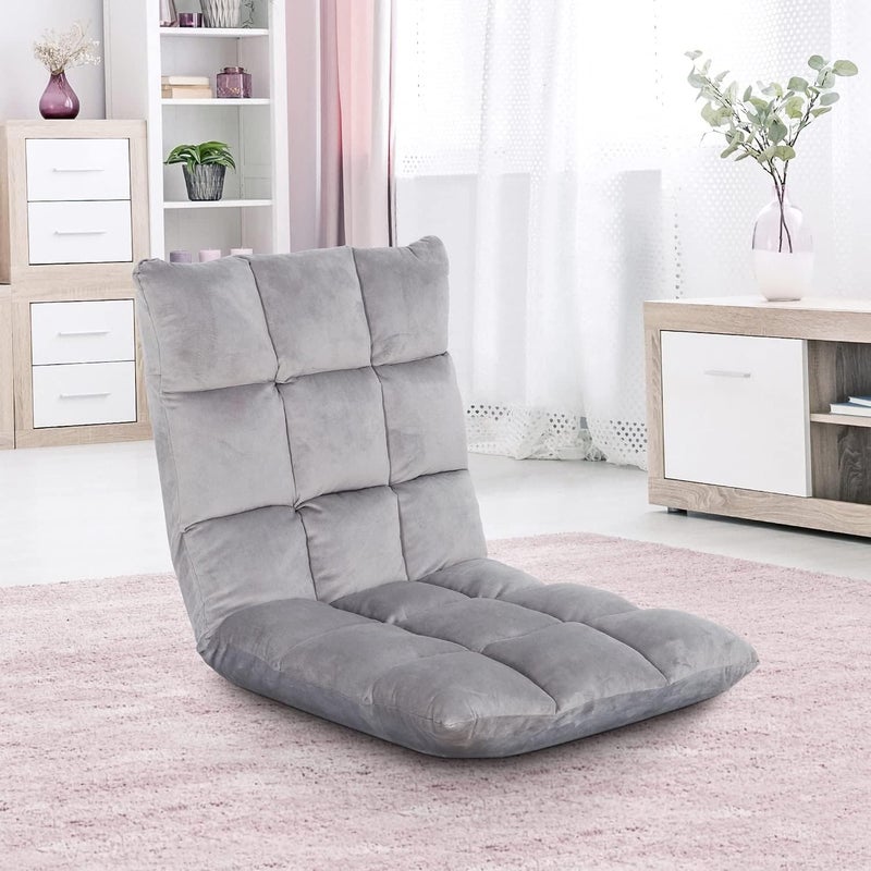 Game Chair Folding Floor Chair Lazy Sofa Lounge Cushion with 5 Position Adjustable Backrest for Reading Games Meditating (Grey) - Image 2
